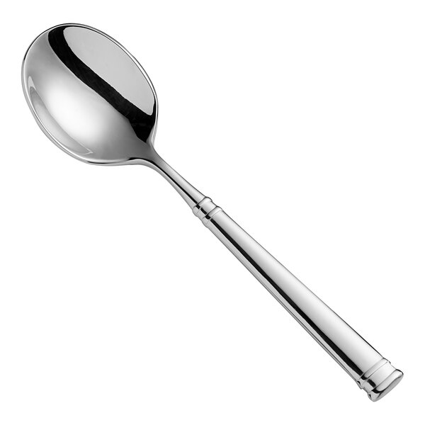 A Fortessa stainless steel bouillon spoon with a long handle.