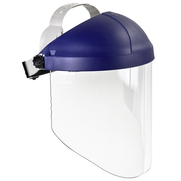 3M blue thermoplastic face shield with clear visor.