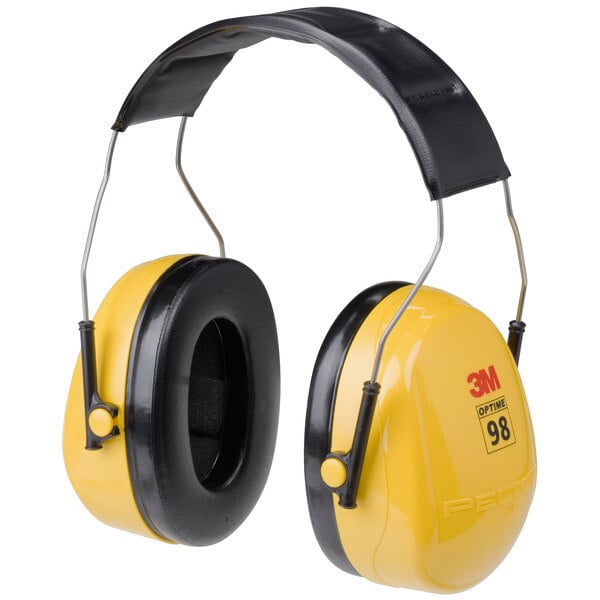 3M PELTOR Optime 98 yellow and black over-the-head ear muffs.