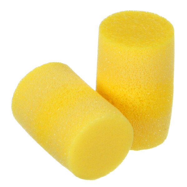 A pair of yellow 3M E-A-R Classic foam earplugs.