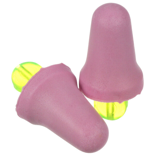 A pair of pink 3M No-Touch foam earplugs.
