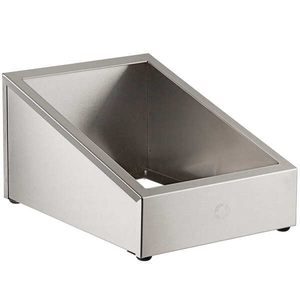 A Steril-Sil stainless steel vertical countertop silverware dispenser with a square shape holding a silverware insert.
