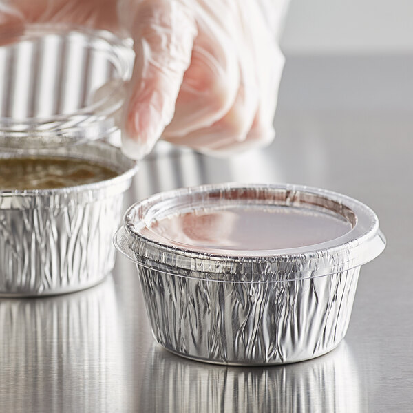 Choice 4 oz. Round Foil Ramekin Cup with Plastic Lid - 125/Pack