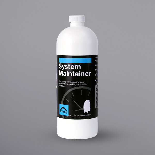 A white bottle of Mytee System Maintainer with a black label.