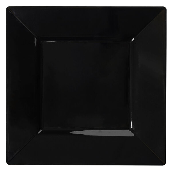 A black square Fineline Settings disposable salad plate.