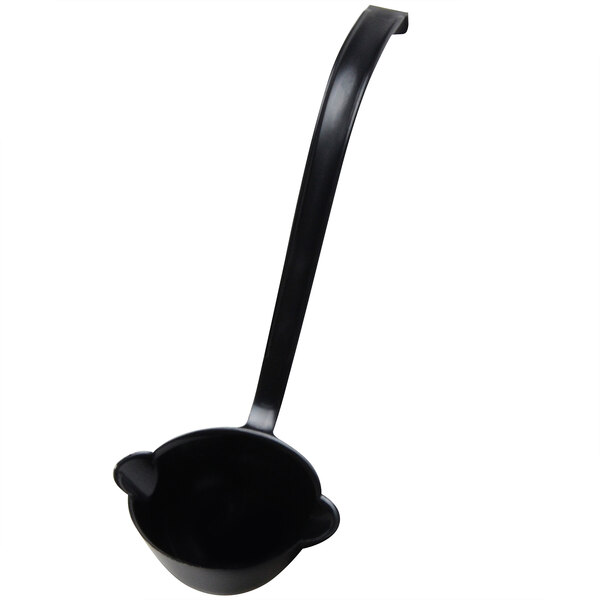 A black plastic ladle with a long handle.