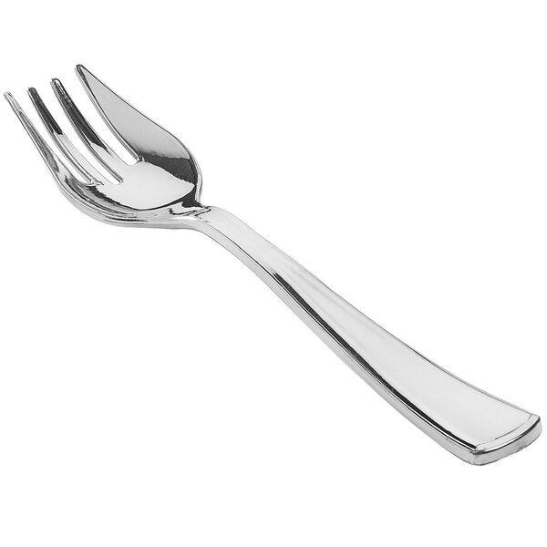 A Fineline silver plastic serving fork with a silver handle.