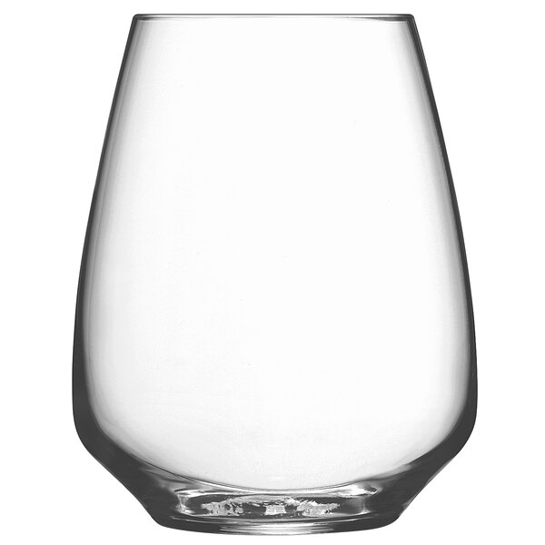A Luigi Bormioli Atelier stemless Riesling wine glass on a white background.