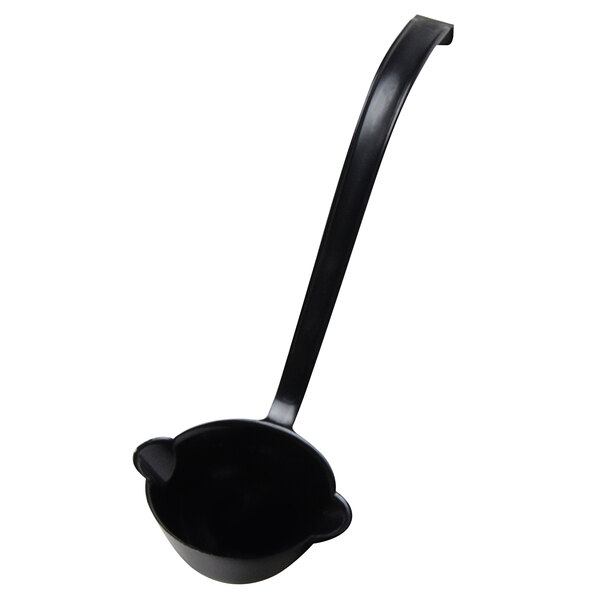 A Fineline black plastic ladle with a long handle.