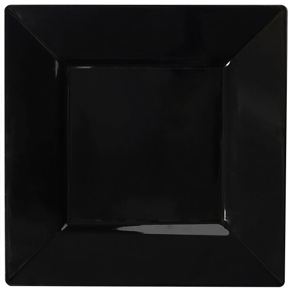 A black square Fineline Settings dinner plate.