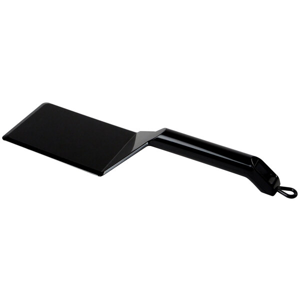 A black plastic spatula with a handle.