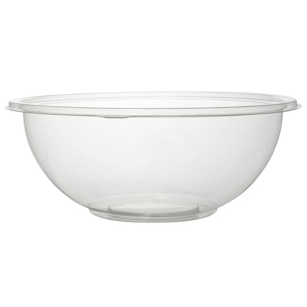 A clear plastic Fineline salad bowl with a clear lid.