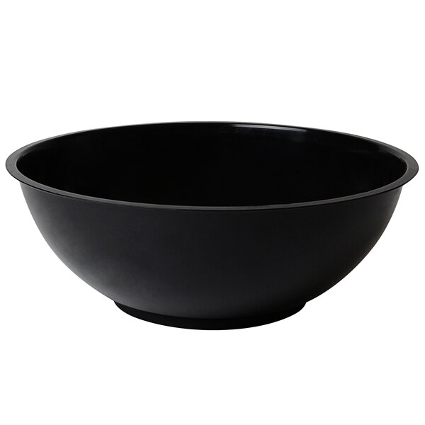 A black Fineline Settings plastic bowl with a white background.