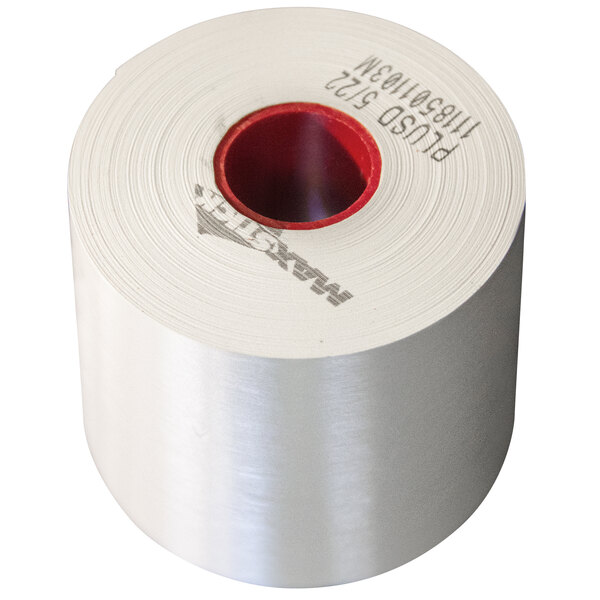 A roll of white MAXStick thermal adhesive tape with red diamond pattern.