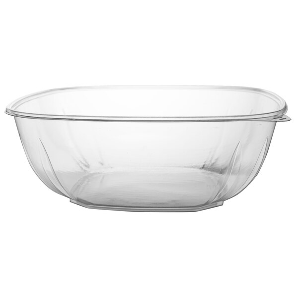 A clear plastic Fineline Super Bowl with a lid.