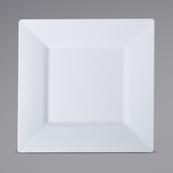 A white square Fineline Settings dessert plate.