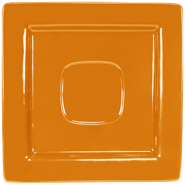 A square butternut porcelain saucer with a square center.