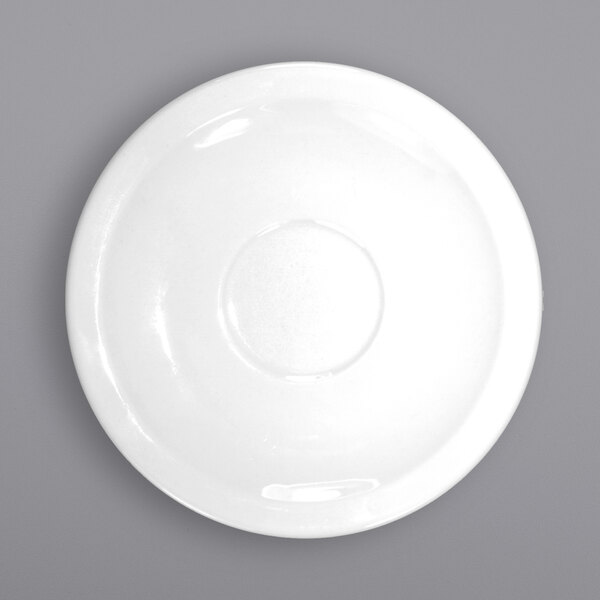A white International Tableware porcelain saucer with a circular rim.