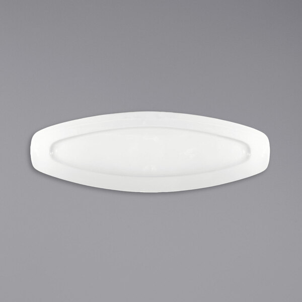 A white oval shaped porcelain fish platter.