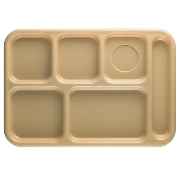 A beige Cambro tray with six compartments.