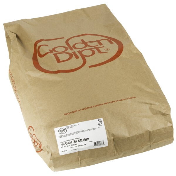 A Golden Dipt brown bag with red and brown text.
