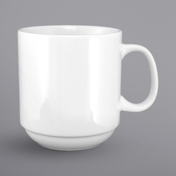 A white International Tableware porcelain mug with a handle.