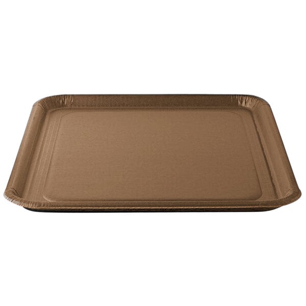 A brown rectangular Solut paper food tray.