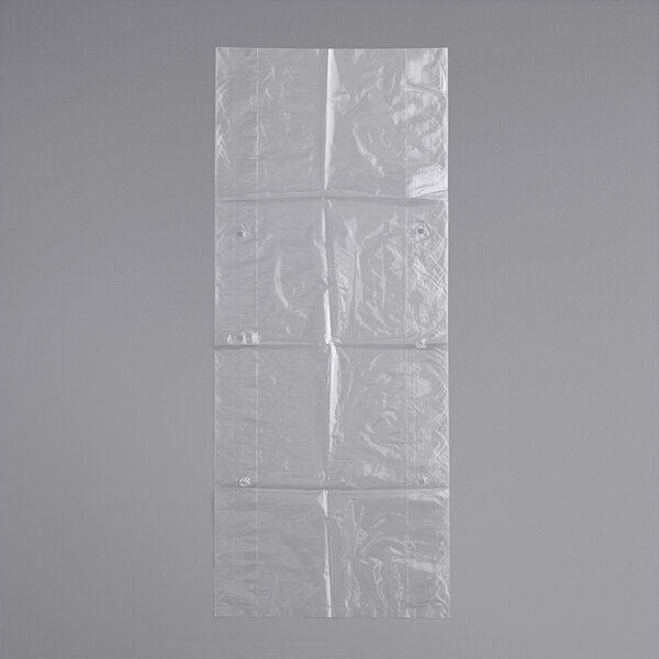 A clear plastic long low density vented produce bag with holes.