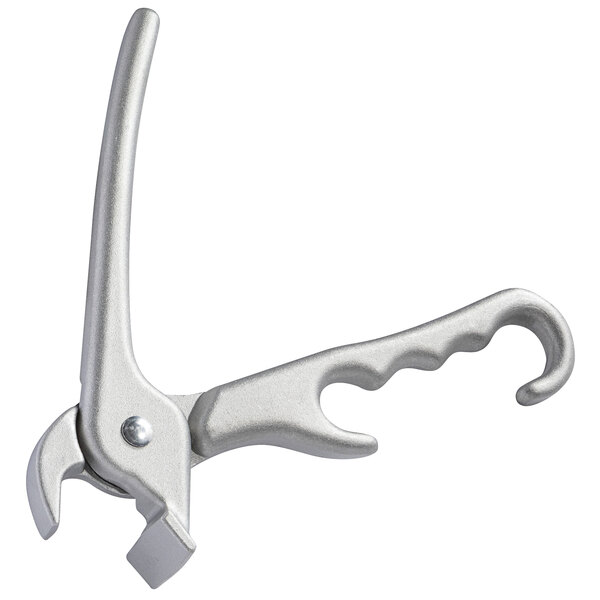 A silver Vollrath cast aluminum pizza pan gripper with a curved handle.