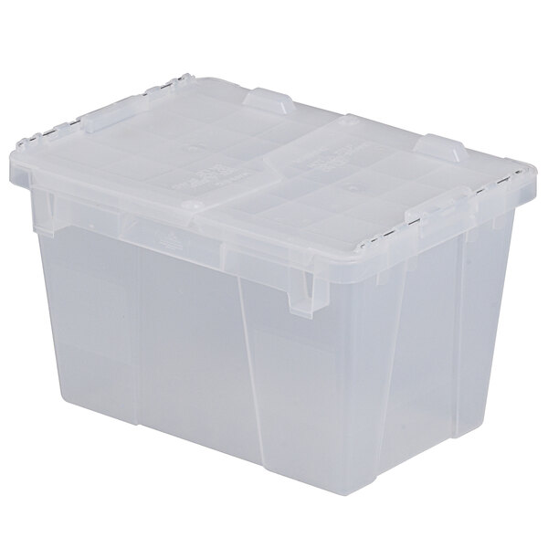 A clear plastic Orbis tote box with a hinged lid.