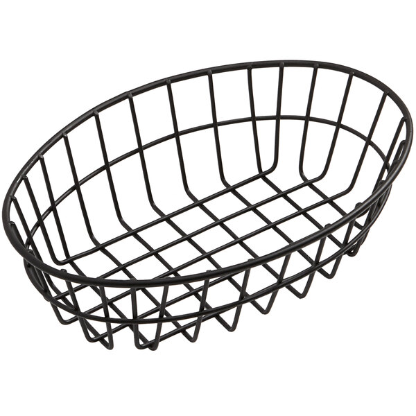 An American Metalcraft black oblong wire basket with a handle.