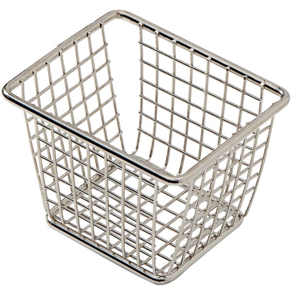 An American Metalcraft stainless steel rectangular mini fry basket with a wire handle.