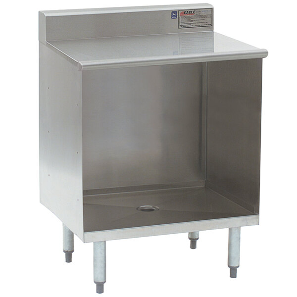 An Eagle Group stainless steel glass rack storage unit with a flatboard top on a counter.