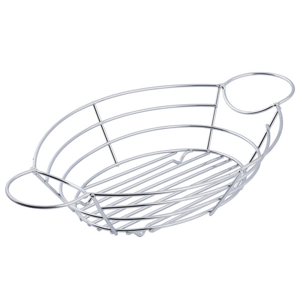 A Tablecraft metal wire basket with handles.
