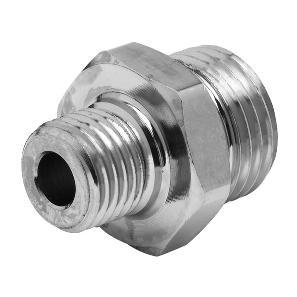 A T&S stainless steel 1/4" NPT male adapter.