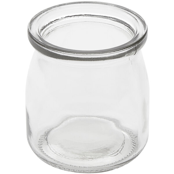 An American Metalcraft round glass jar with a round rim and lid.