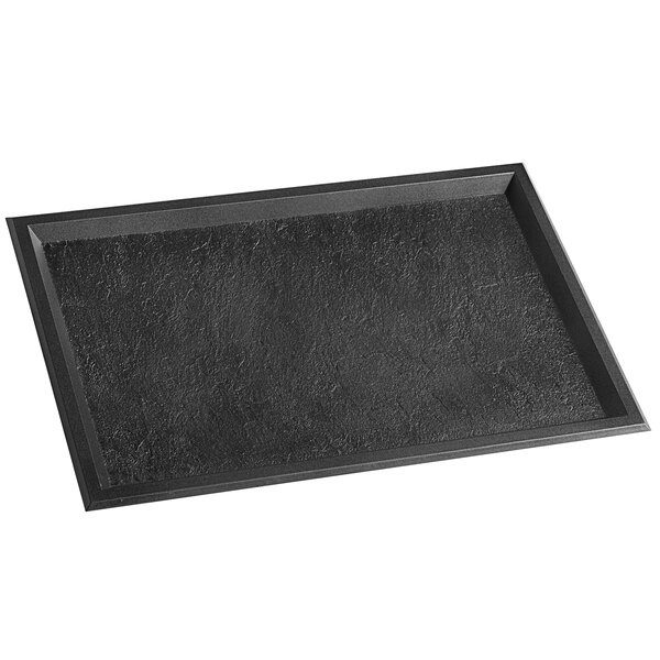 A black rectangular Solia slate tray with a black border.