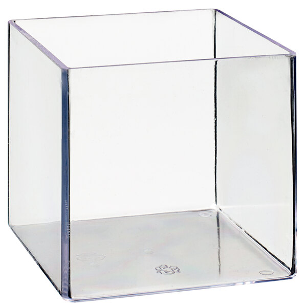 A clear square plastic container with a clear lid.