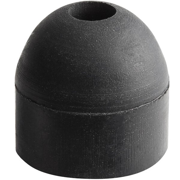 A black rubber round door stopper with a hole in it.