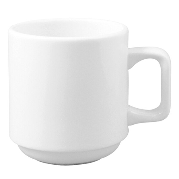 A white Chef & Sommelier china mug with a handle.
