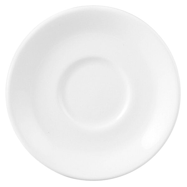 A Chef & Sommelier warm white china saucer with a small rolled edge.