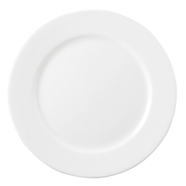 A white Chef & Sommelier Eternity Plus china plate with a white rolled edge.