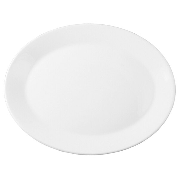 A Chef & Sommelier Eternity Plus china platter with a white rim on a white surface.
