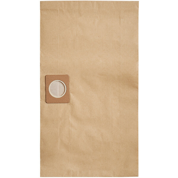 A brown paper bag with a white circle and a white circle in the middle.
