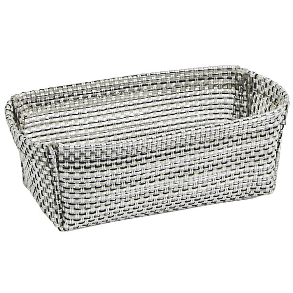 A gray woven vinyl bread basket.