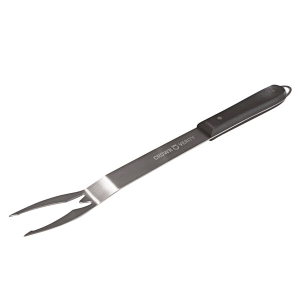 A black and silver heavy-duty barbecue fork with a handle.