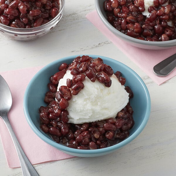 A bowl of ice cream with Bossen sweet red bean topping.