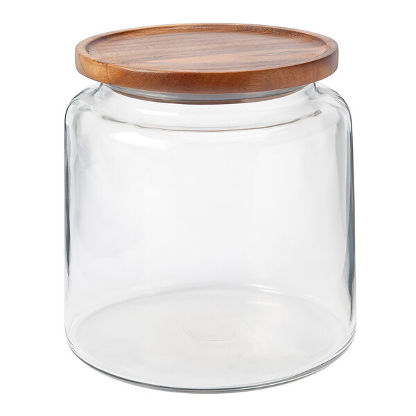 An Anchor Hocking Montana mini jar with a wooden lid.
