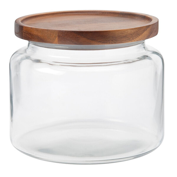 An Anchor Hocking Montana mini jar with a wood lid.
