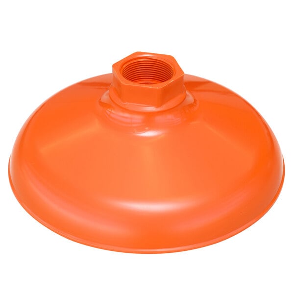 An orange plastic Guardian Equipment shower head with a nut.